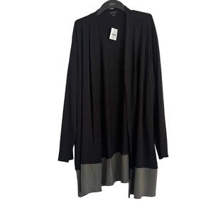 NWT J. Jill Wearever Collection Open Front Black/Green Jersey Knit Cardigan